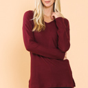 Small BURGUNDY BASIC KNIT V-NECK LONG SLEEVE TOP