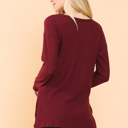 Medium BURGUNDY BASIC KNIT V-NECK LONG SLEEVE TOP