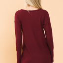 XL BURGUNDY BASIC KNIT V-NECK LONG SLEEVE TOP