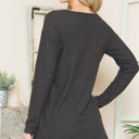 Medium CHARCOAL BASIC KNIT V-NECK LONG SLEEVE TOP