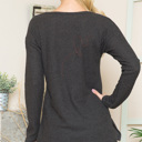 Large CHARCOAL BASIC KNIT V-NECK LONG SLEEVE TOP