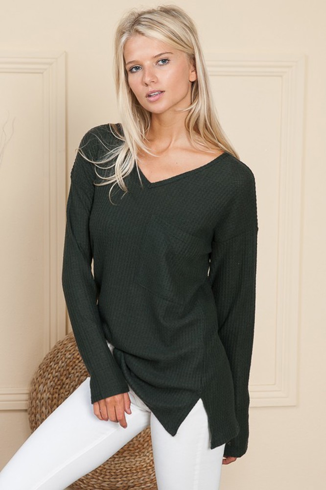 BASIC KNIT V-NECK LONG SLEEVE TOP