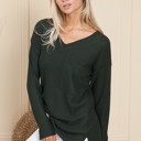 Small HUNTER GREEN BASIC KNIT V-NECK LONG SLEEVE TOP