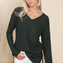 Large HUNTER GREEN BASIC KNIT V-NECK LONG SLEEVE TOP