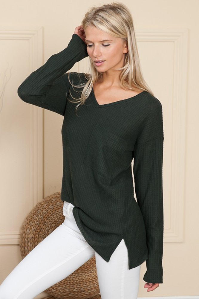 BASIC KNIT V-NECK LONG SLEEVE TOP