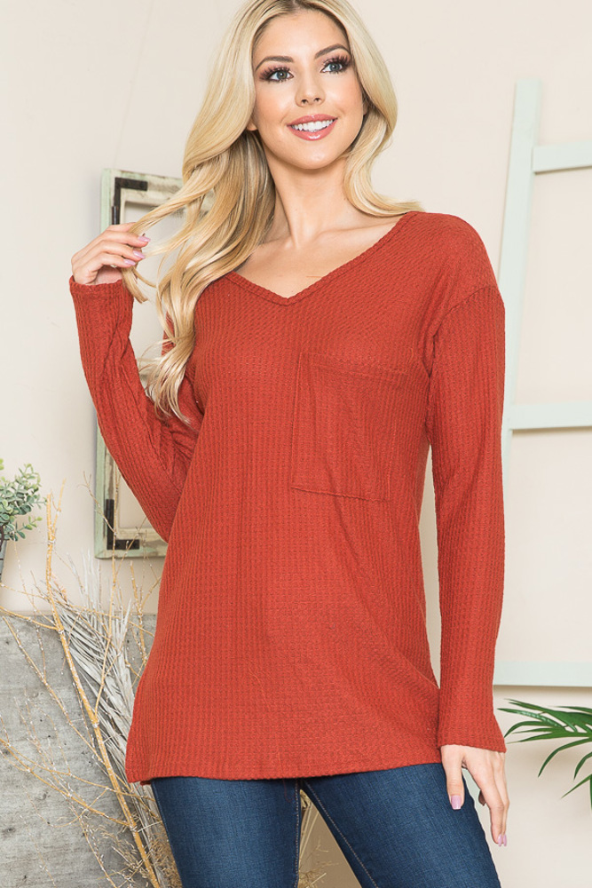 BASIC KNIT V-NECK LONG SLEEVE TOP