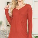 Large RUST BASIC KNIT V-NECK LONG SLEEVE TOP