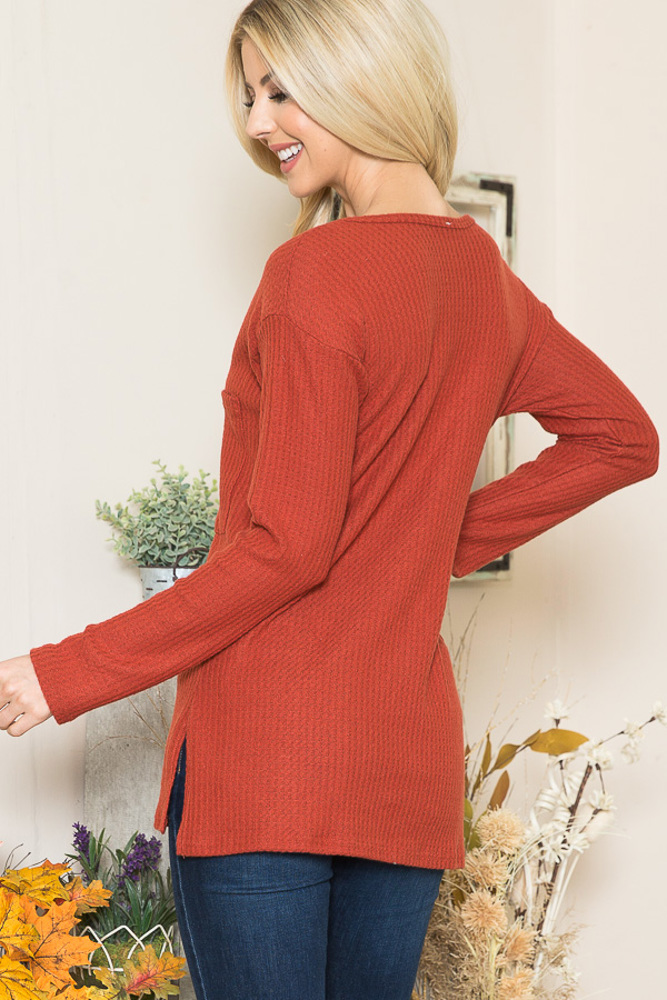 BASIC KNIT V-NECK LONG SLEEVE TOP