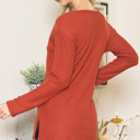 Large RUST BASIC KNIT V-NECK LONG SLEEVE TOP