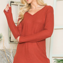 XL RUST BASIC KNIT V-NECK LONG SLEEVE TOP