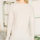 Large SAND BASIC KNIT V-NECK LONG SLEEVE TOP