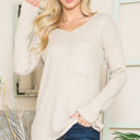 XL SAND BASIC KNIT V-NECK LONG SLEEVE TOP