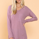 Small ROSE BASIC KNIT V-NECK LONG SLEEVE TOP