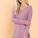 Small ROSE BASIC KNIT V-NECK LONG SLEEVE TOP