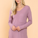 Medium ROSE BASIC KNIT V-NECK LONG SLEEVE TOP