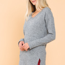 Small GREY BASIC KNIT V-NECK LONG SLEEVE TOP