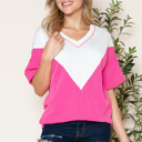 Small FUCHSIA COLOR BLOCK WAVE RIB TUNIC TOP