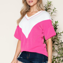 Small FUCHSIA COLOR BLOCK WAVE RIB TUNIC TOP