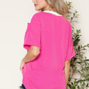 Small FUCHSIA COLOR BLOCK WAVE RIB TUNIC TOP