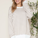 S-M TAUPE BUBBLE POLY COTTON STRIPE TUNIC WITH SIDE SLIT