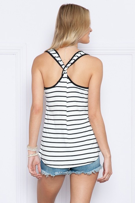 STRIPE CROSSED BACK TANK TOP 