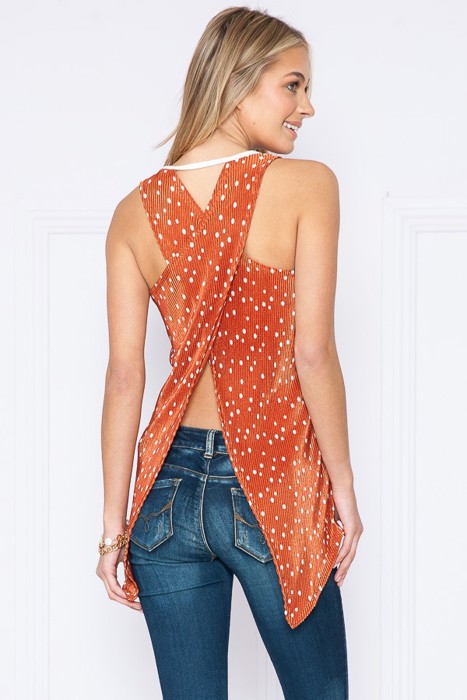 RIBBED POLKADOT TANK TOP WITH CROSS BACK