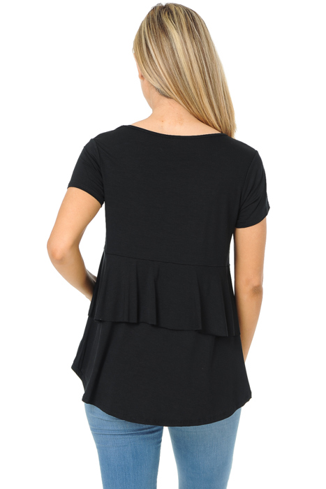 SHORT SLEEVE TOP WITH BACK RUFFLE