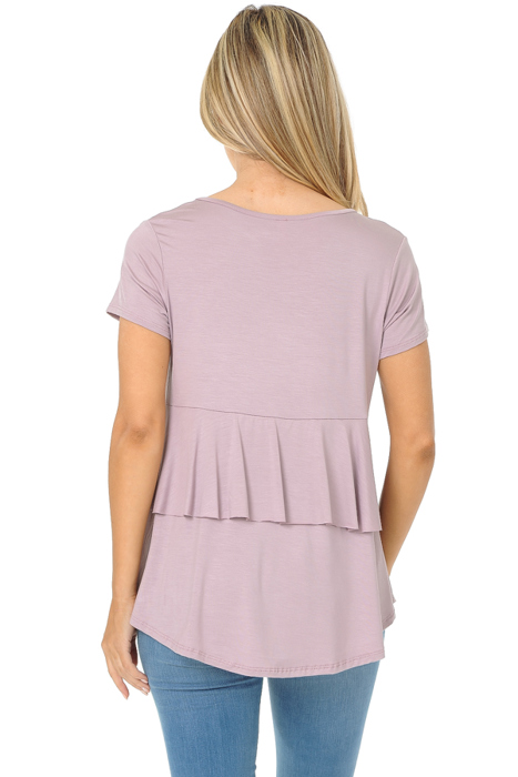 SHORT SLEEVE TOP WITH BACK RUFFLE