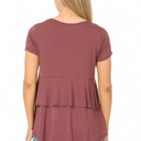 Medium MARSALA SHORT SLEEVE TOP WITH BACK RUFFLE