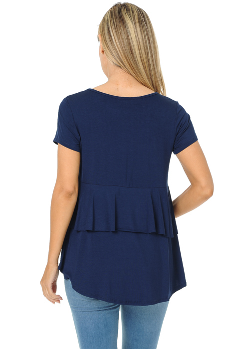 SHORT SLEEVE TOP WITH BACK RUFFLE