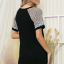 Medium BLACK SOLID MINI DRESS WITH COLOR BLOCK SHORT SLEEVES