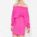 Medium FUCHSIA SOLID OFF-SHOULDER BLOUSON DRESS