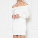 Large WHITE SOLID OFF-SHOULDER BLOUSON DRESS