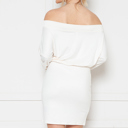 Large WHITE SOLID OFF-SHOULDER BLOUSON DRESS