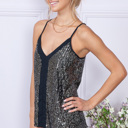 Large BLACK V-NECK SEQUIN STRAP CAMI TOP