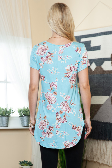 LONG FLORAL TUNIC TOP CHEST STRAP DETAIL