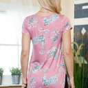 Large MAUVE LONG FLORAL TUNIC TOP CHEST STRAP DETAIL