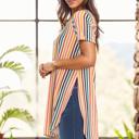 Medium MULTI VERTICAL STRIPE SHORT SLEEVE TUNIC WITH SIDE SLIT