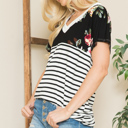 Large BLACK V-NECK STRIPE AND FLORAL COLOR BLOCK TUNIC TOP