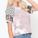 XL PINK TIE DYE COLOR BLOCK SHORT SLEEVE TOP