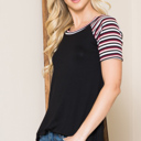 XL BLACK SOLID TUNIC TOP WITH COLORED STRIPE SLEEVES