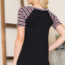 XL BLACK SOLID TUNIC TOP WITH COLORED STRIPE SLEEVES