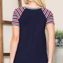 Medium NAVY SOLID TUNIC TOP WITH COLORED STRIPE SLEEVES