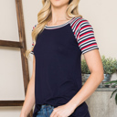XL NAVY SOLID TUNIC TOP WITH COLORED STRIPE SLEEVES