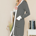Small BLACK Lightweight Stripe Midi Open Cardigan 