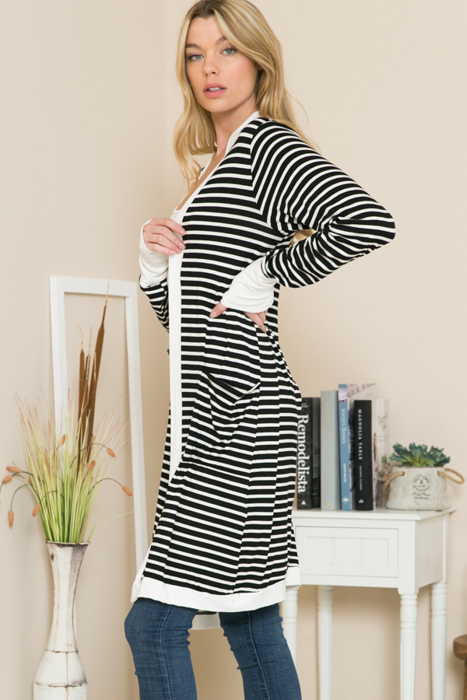 Lightweight Stripe Midi Open Cardigan 