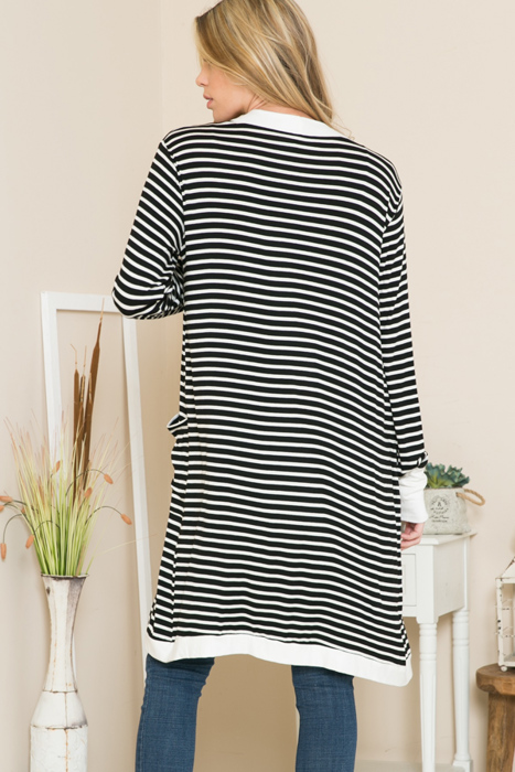 Lightweight Stripe Midi Open Cardigan 