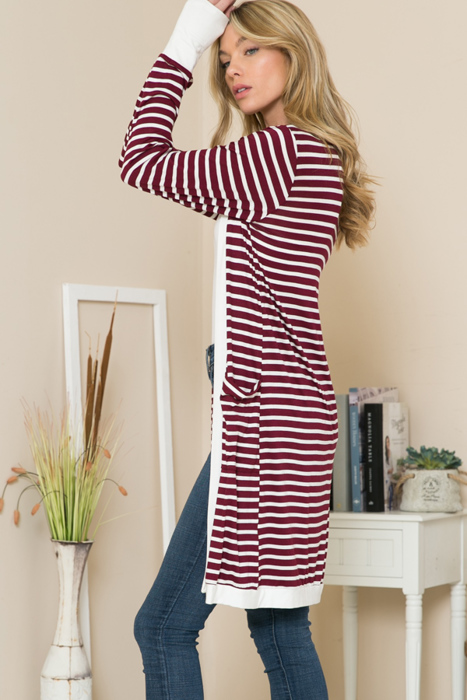 Lightweight Stripe Midi Open Cardigan 