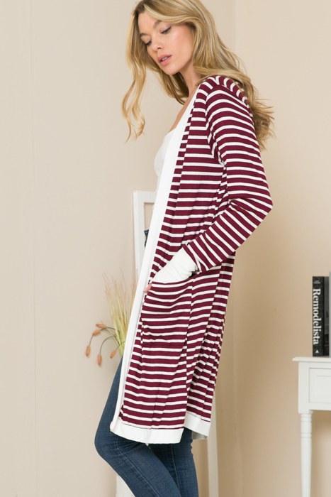 Lightweight Stripe Midi Open Cardigan 