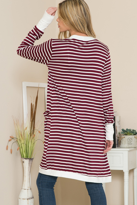 Lightweight Stripe Midi Open Cardigan 